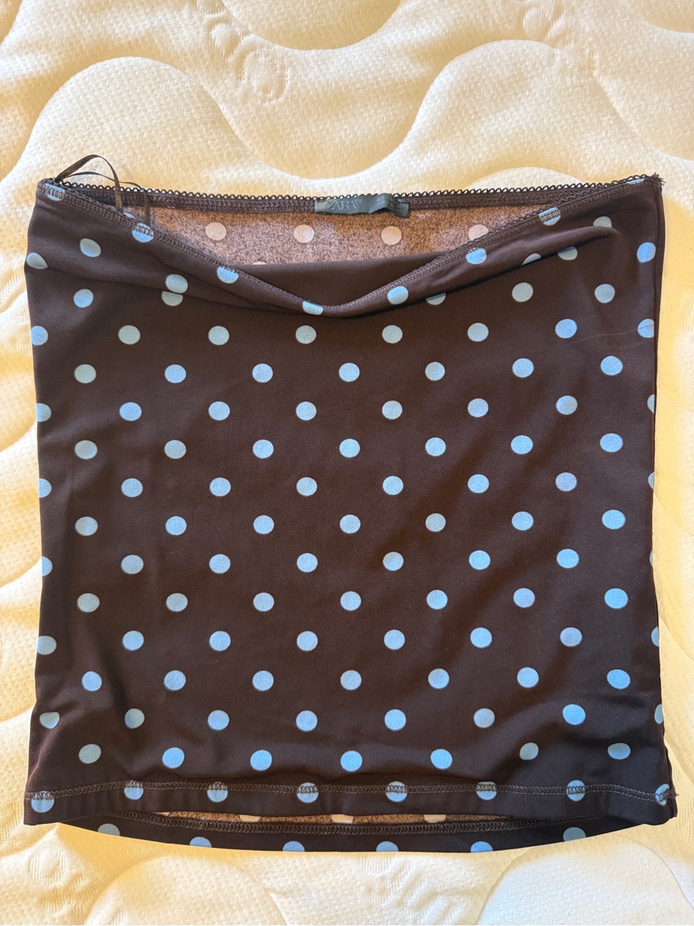 Zara Brown Crop Top with Light Blue Polka Dots